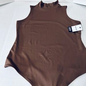 NWT, Nine West Sculpting Bodysuit Women  Brown High Neck Sleeveless, size L